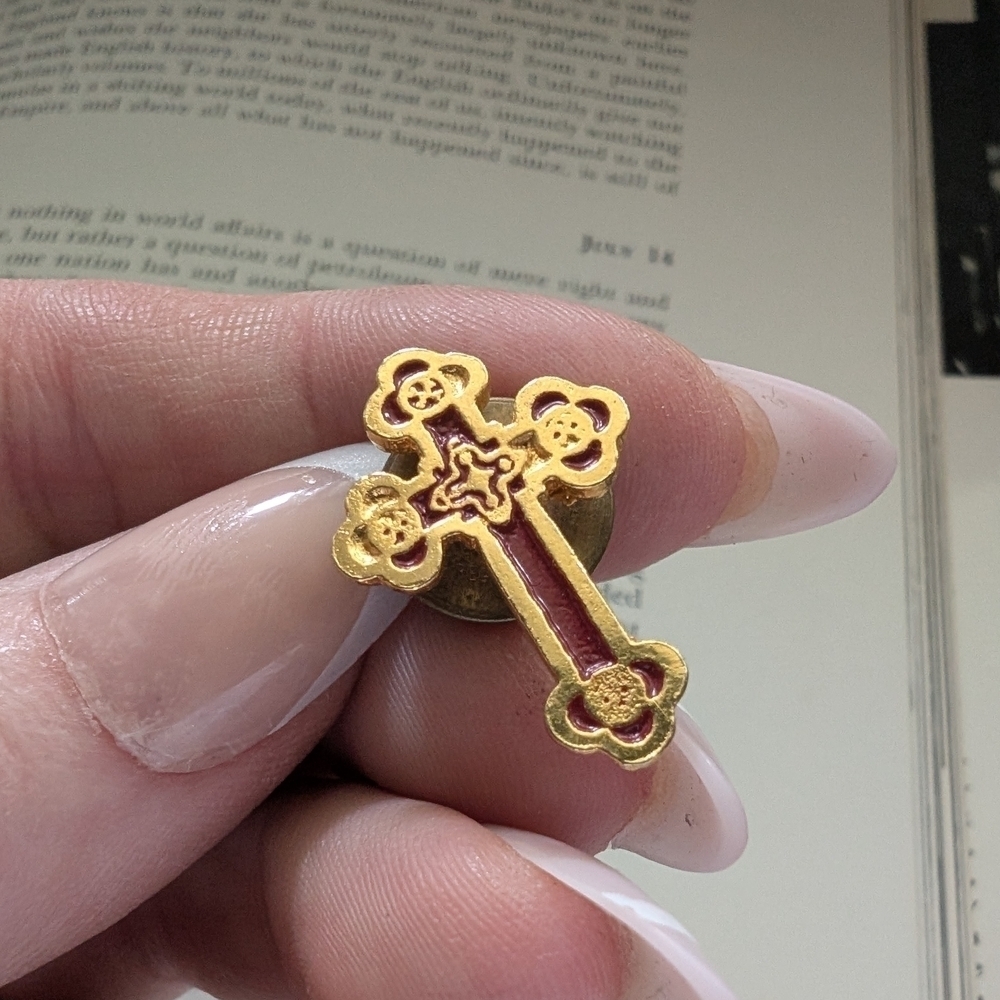 Gold and Red Cross Pin